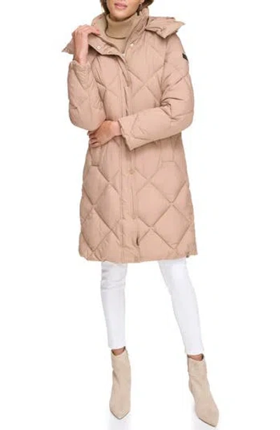 Dkny Diamond Quilted Hooded Puffer Jacket In Camel