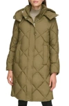 Dkny Women's Diamond Quilted & Hooded Puffer Coat In Military