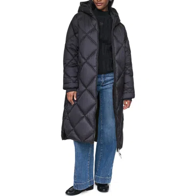 Dkny Diamond Quilted Maxi Puffer Jacket In Black