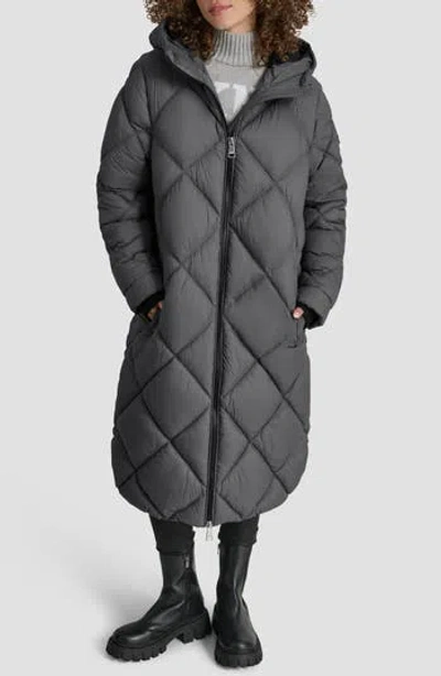 Dkny Diamond Quilted Puffer Coat In Gray