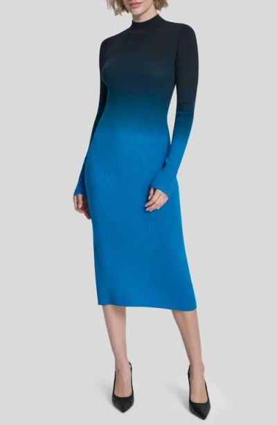 Dkny Dip Dye Long Sleeve Cotton Blend Body-con Dress In Blue