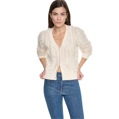 Dkny V-neck Fringe Cardigan In Eggnog