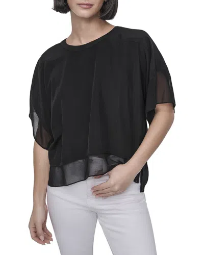 Dkny Dolman Sleeve Mix Media Top In Black