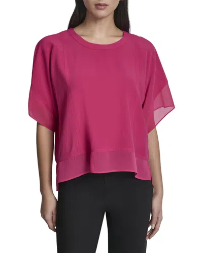 Dkny Dolman Sleeve Mix Media Top In Pink