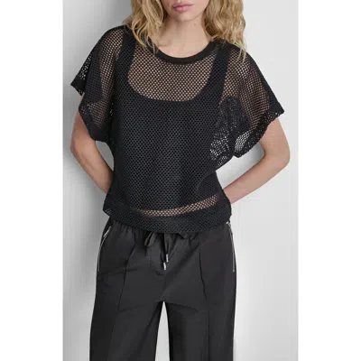 Dkny Dolman Sleeve Open Stitch Top In Black