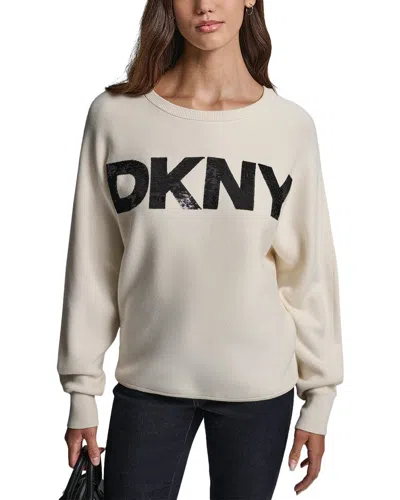 Dkny Dolman Sleeve Sequin Logo Sweater In Neutral