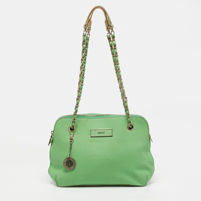 Pre-owned Dkny Dome Chain Light Green Leather Shoulder Bag