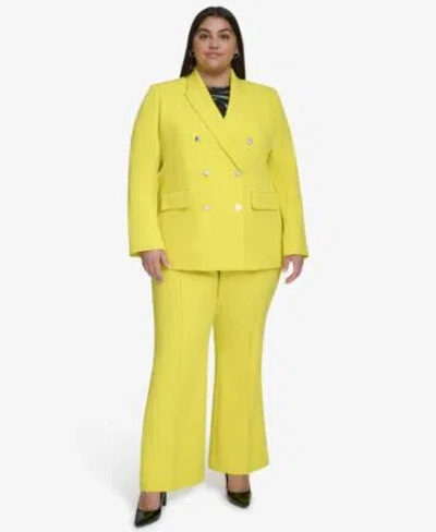 Dkny Double Breasted Blazer Printed Top Flared Pants In Acid Yellow