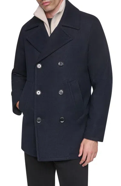 Dkny Double Breasted Peacoat In Blue