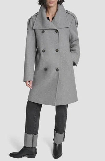 Dkny Double Breasted Wool Blend Military Coat In Gray