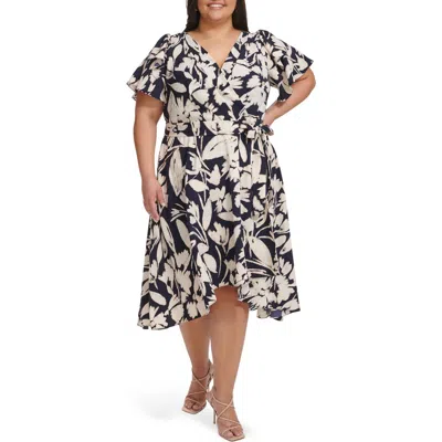 Dkny Double Flutter Sleeve Faux Wrap Dress In Blue