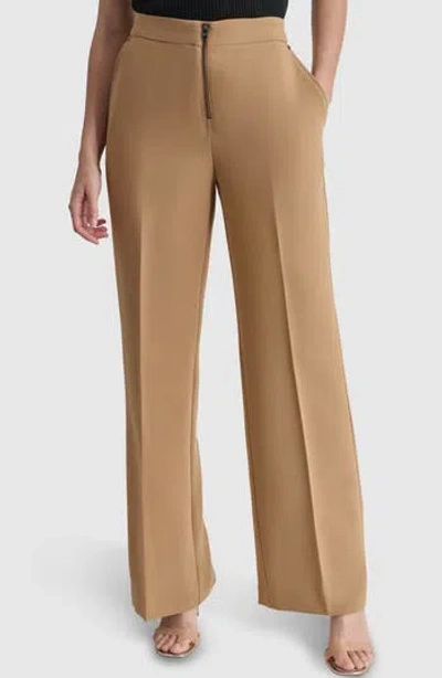 Dkny Double Weave Wide Leg Pants In Truffle
