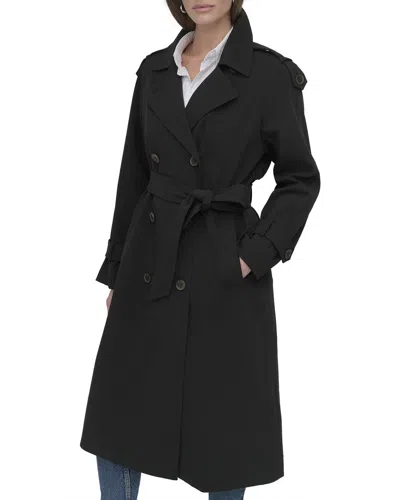 Dkny Double-breasted Rain Trench Coat In Black
