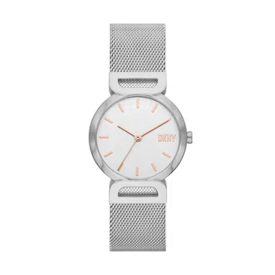 DKNY DOWNTOWN D WOMEN'S THREE-HAND, SILVER-TONE STAINLESS STEEL WATCH