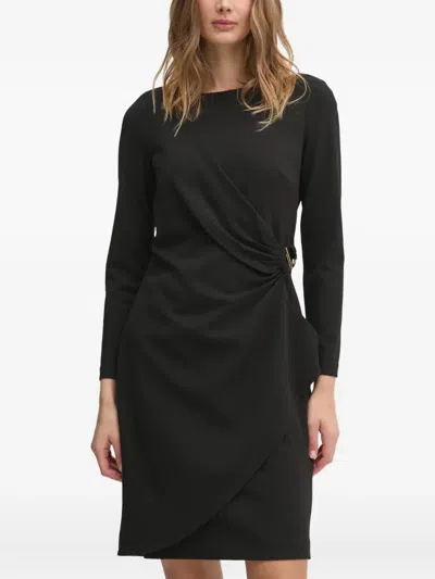 Dkny Womens Embellished Above Knee Wrap Dress In Black