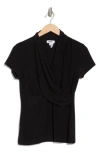 Dkny Draped Short Sleeve Knit Top In Black