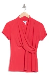 Dkny Draped Short Sleeve Knit Top In Red