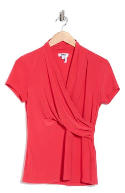 Dkny Draped Short Sleeve Knit Top In Red