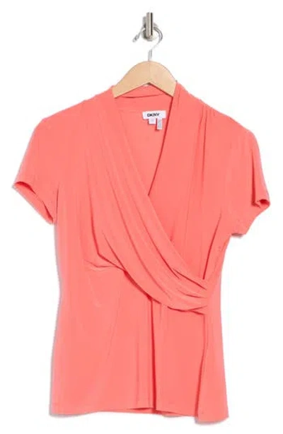 Dkny Draped Short Sleeve Knit Top In Orange