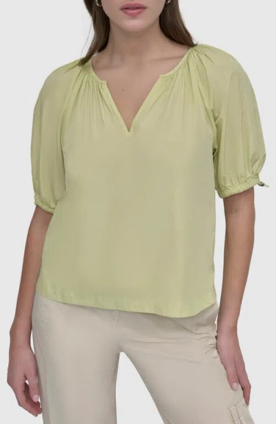Dkny Drawcord Puff Sleeve Top In Tea Green