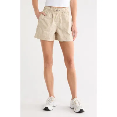 Dkny Drawcord Waist Cotton Shorts In Neutral