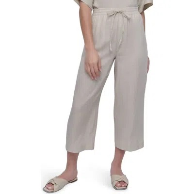 Dkny Drawstring Crop Linen Pants In Gray