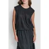 Dkny Drawstring Hem Linen Top In Black