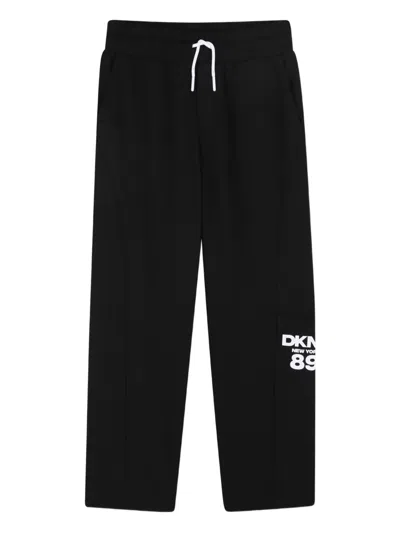 Dkny Kids' Drawstring Logo-print Trousers In Black