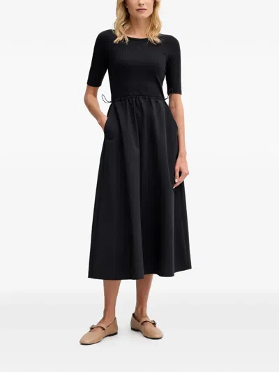 Dkny Drawstring Panelled Midi Dress In Black