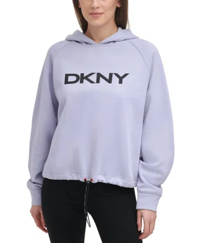 Dkny Drawstring Waist Graphic Hoodie In Pale Blue