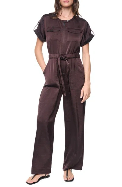 Dkny Drawstring Waist Hammered Satin Jumpsuit In Brown