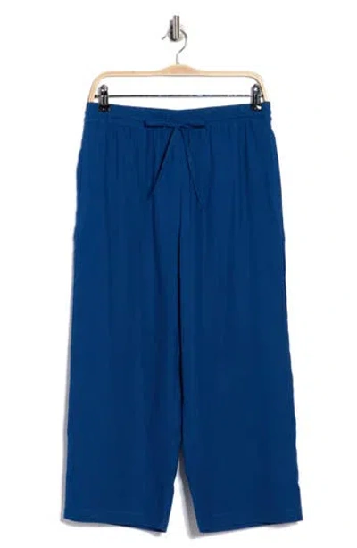 Dkny Drawstring Waist Linen Blend Pants In Blue