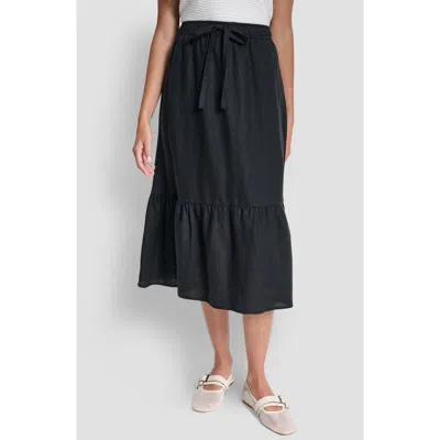 Dkny Drawstring Waist Linen Midi Skirt In Blue
