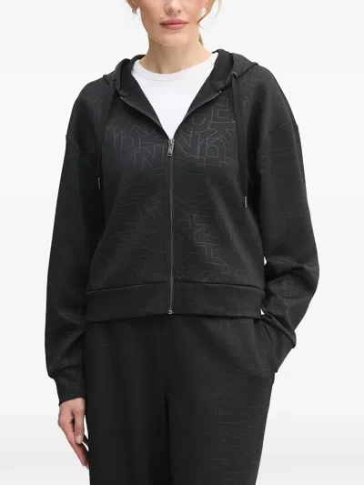 Dkny Drawstring Zip-up Hoodie In Black