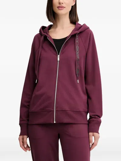 Dkny Drawstring Zip-up Hoodie In Burgundy