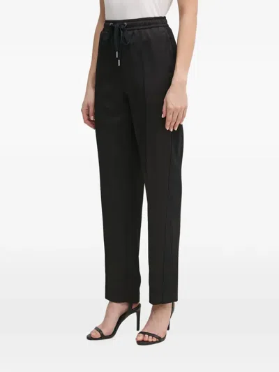Dkny Drawstring-waistband Straight-leg Trousers In Black