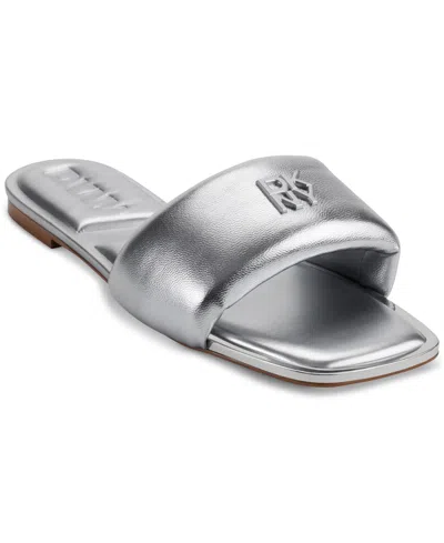 Dkny Drea Logo Slide Sandals In Silver