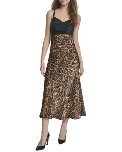 Dkny Mixed Media Print Sleeveless Midi Dress In Multi