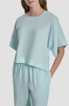 Dkny Drop Shoulder Boxy Linen Top In Blue