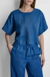 Dkny Drop Shoulder Boxy Linen Top In Blue
