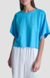 Dkny Drop Shoulder Boxy Linen Top In Blue