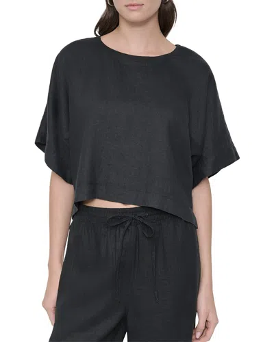 Dkny Drop Shoulder Linen Top In Black