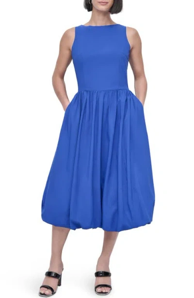 Dkny Drop Waist Bubble Hem Midi Dress In Atlantic Blue