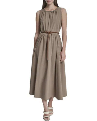 Dkny Drop Waist Midi Dress In Brown
