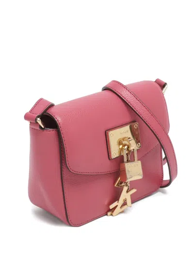 Pre-owned Dkny Elissa Leather Padlock Cross Body Bag In Pink