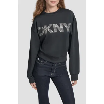 Dkny Embellished Logo Scuba Sweatshirt In Black