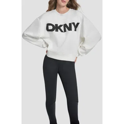 Dkny Embellished Logo Scuba Sweatshirt In White