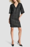 Dkny Embellished Neck Mixed Media Shift Dress In Black