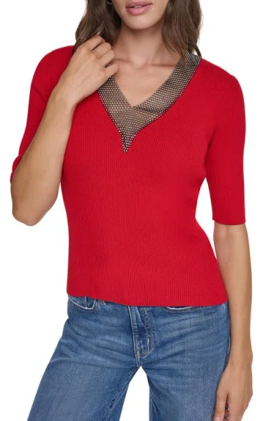 Dkny Embellished V-neck Sweater In Red