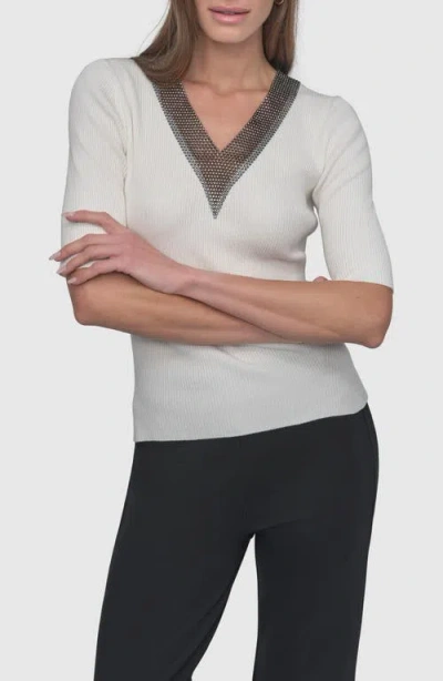 Dkny Embellished V-neck Sweater In White